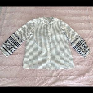 Madewell Embroidered Button Down Striped Shirt, XS